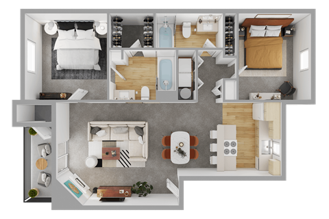 2 Bedroom 2 Bathroom Floor Plan at Sage Apartments, Everett, WA